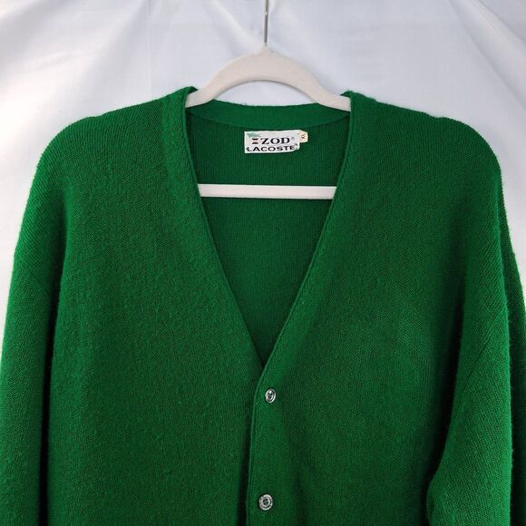 Vintage Izod Lacoste Cardigan Men's Green Button Front Acrylic Sweater Size XL - Picture 3 of 14